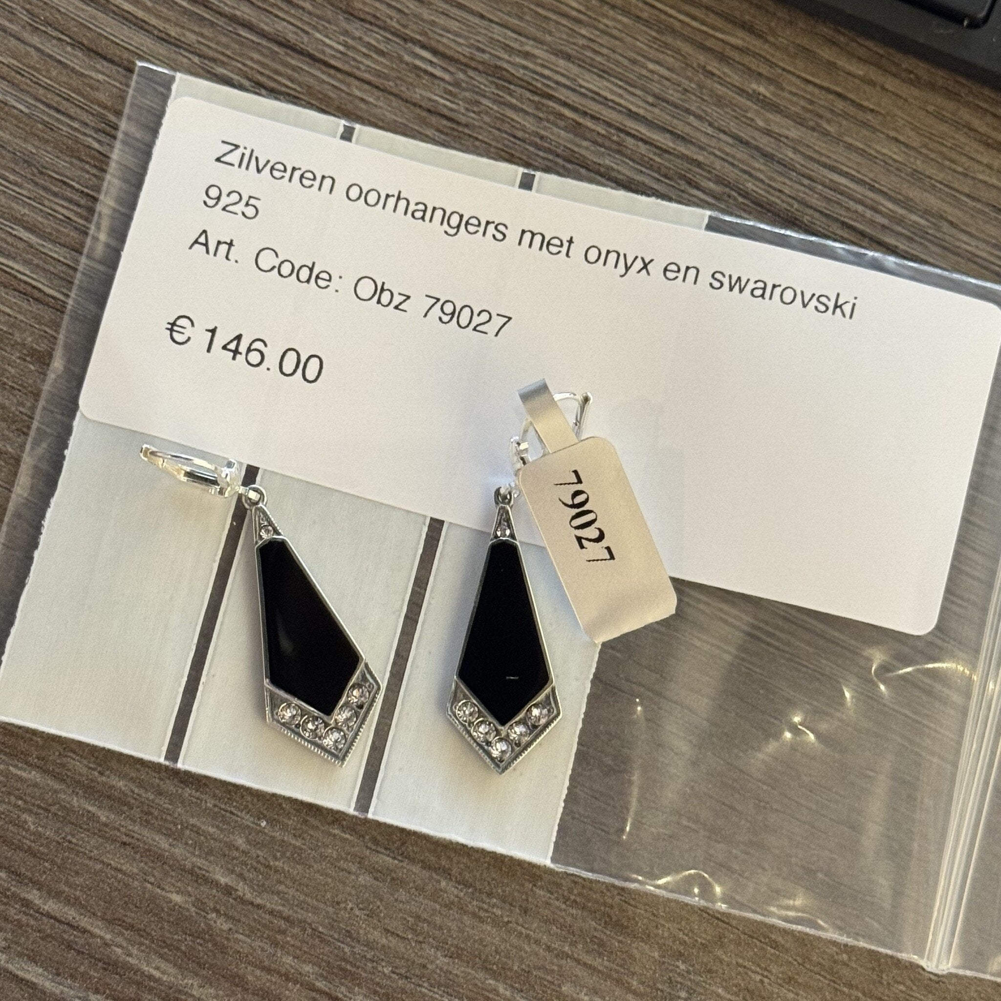 Vintage Sterling Silver Drop Earrings with Onyx and Swarovski